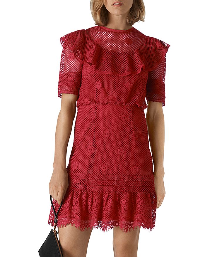 Whistles Mariah Ruffled Lace Mini Dress In Red