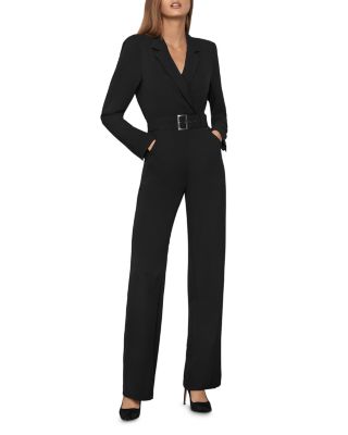 Bcbgmaxazria Notch lapel Belted Jumpsuit In Black ModeSens