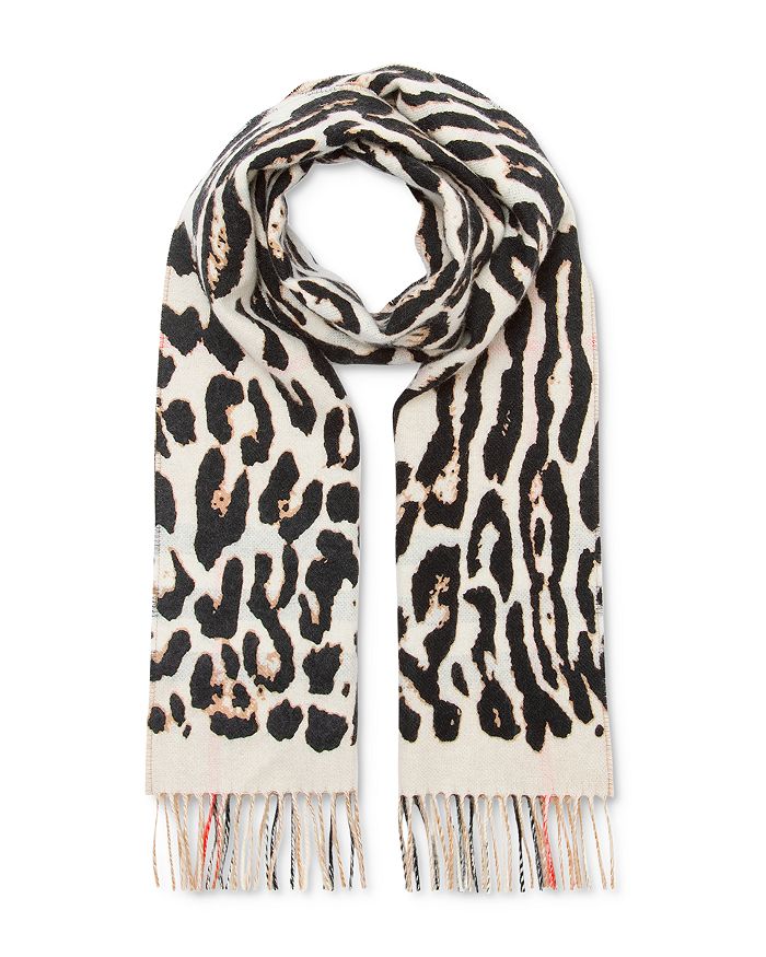 BURBERRY GIANT CHECK & LEOPARD PRINT CASHMERE SCARF,8024488
