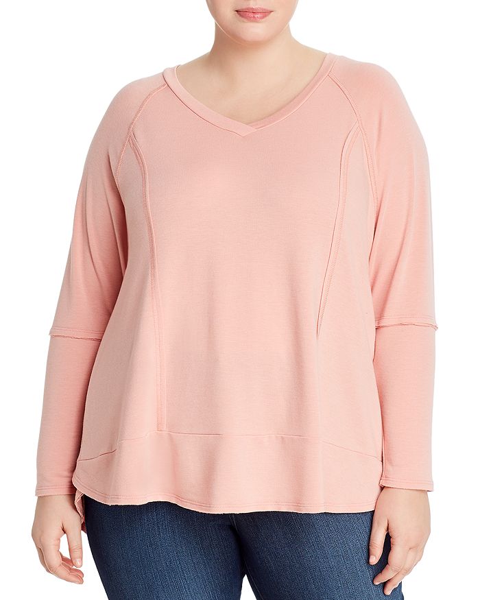 Cupio Plus Raw-edge Soft Terry Top In Coppery Pink