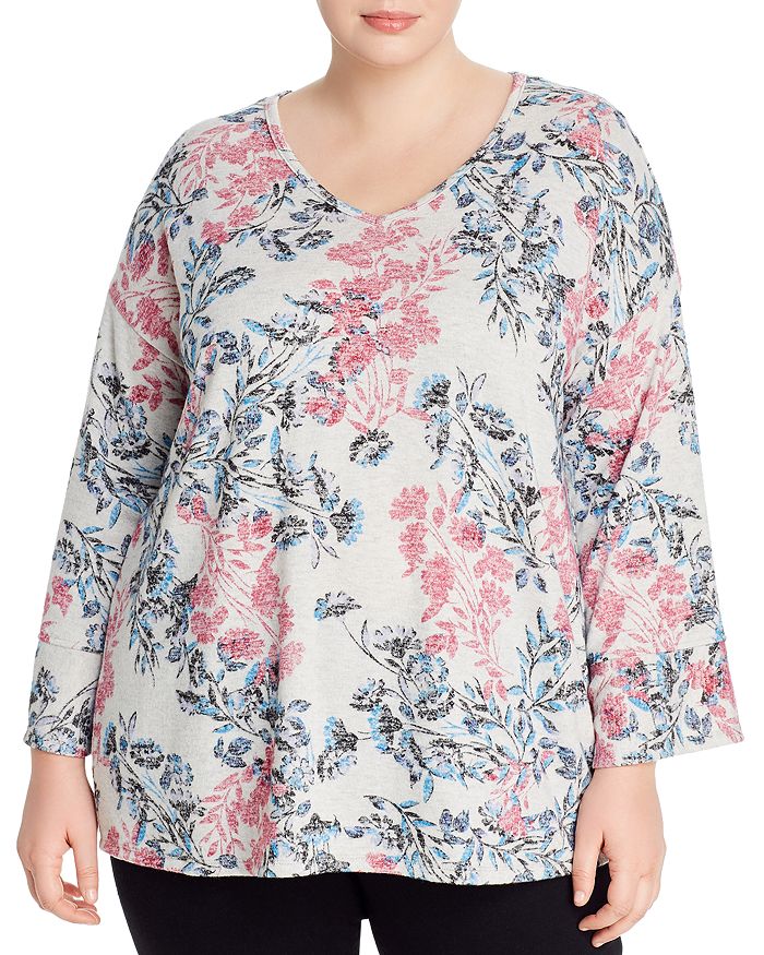 Cupio Plus Floral Print Lightweight Sweater In Floral/oatmeal