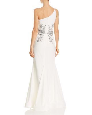 avery g one shoulder ruffle gown