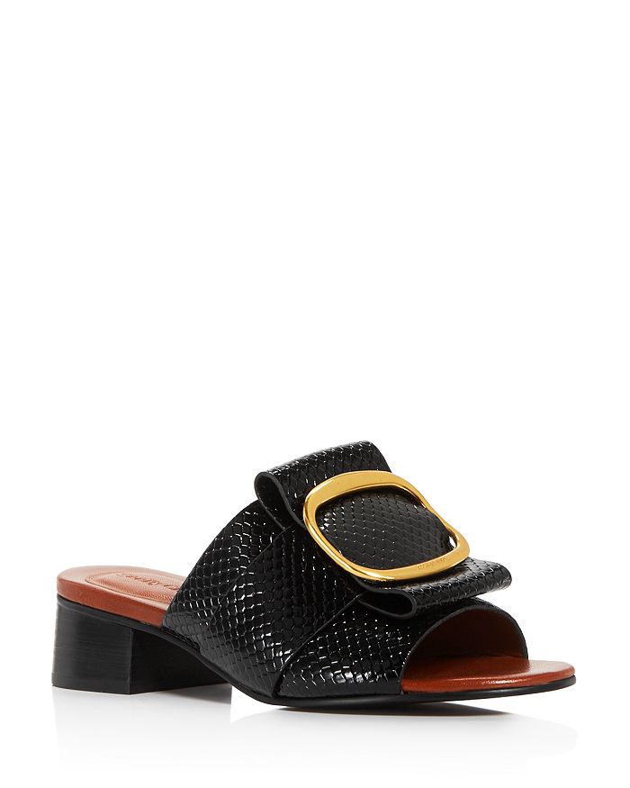 See By Chloé See By Chole Women's Hopper Snake-embossed Block-heel Sandals In Nero