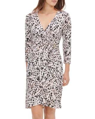 calvin klein printed faux wrap dress