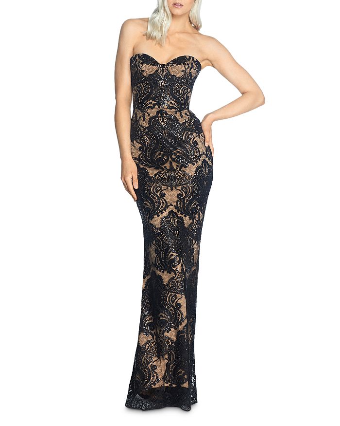 DRESS THE POPULATION DRESS THE POPULATION NICOLETTE STRAPLESS LACE MERMAID GOWN,DDR277-K156