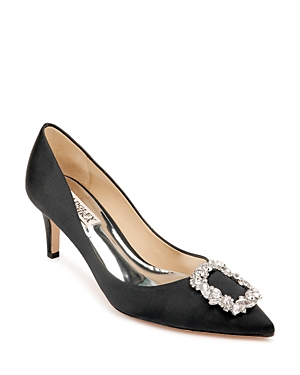 Badgley Mischka Women's Carrie Crystal Embellished Kitten Heel Pumps In Black Satin