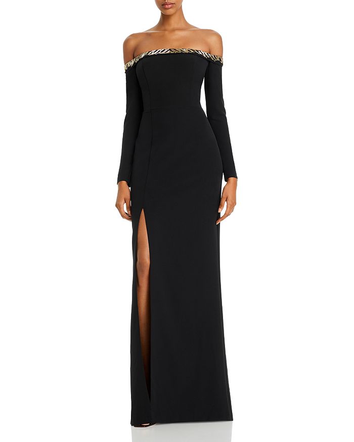 Aidan Mattox Embellished Off-the-shoulder Gown - 100% Exclusive In Black
