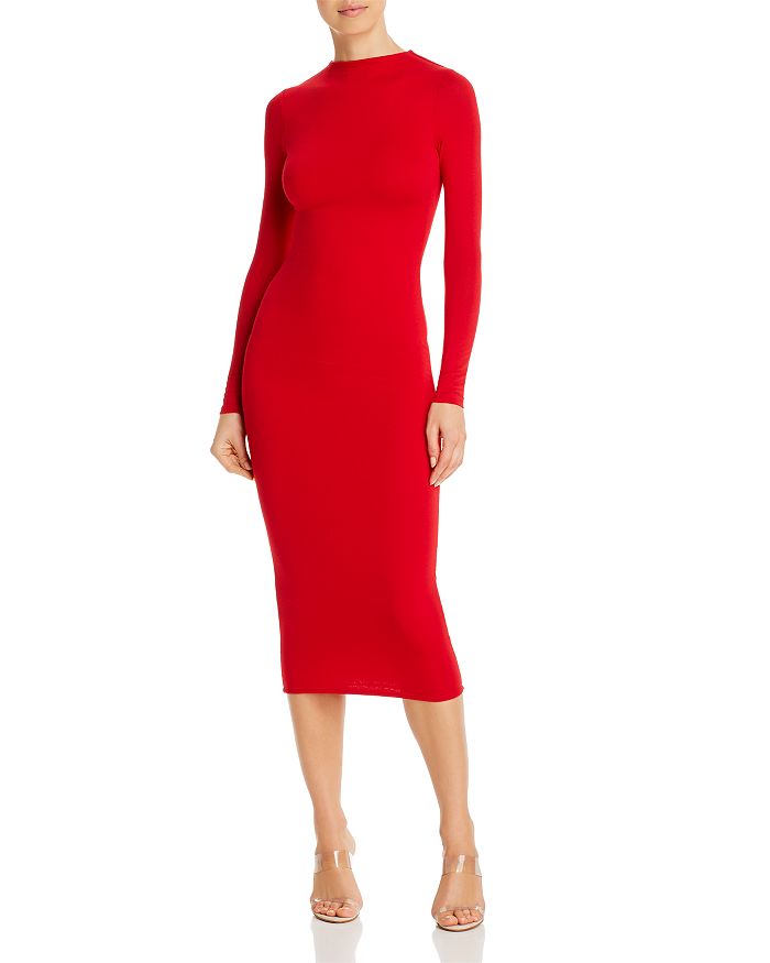 Naked Wardrobe Long Sleeve Midi Pencil Dress In Red