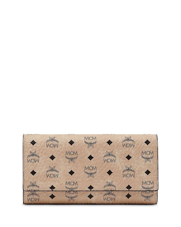 Mcm Three Fold Large Wallet In Beige/gold