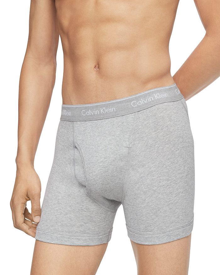 Shop Calvin Klein Cotton Boxer Briefs, Pack Of 3 In Gray