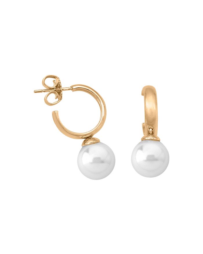 MAJORICA SIMULATED PEARL HOOP EARRINGS IN GOLD-PLATED STERLING SILVER,OME16301HW