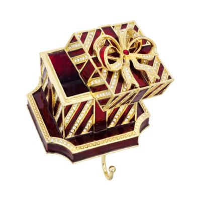 Striped Gift Box Crystal & Pewter Stocking Holder 