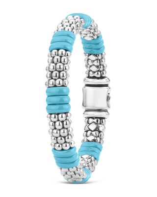 Sterling Silver Caviar Blue Ceramic Signature Bracelet