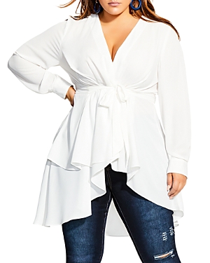 City Chic Plus High/low Wrap Tunic Shirt In Ivory