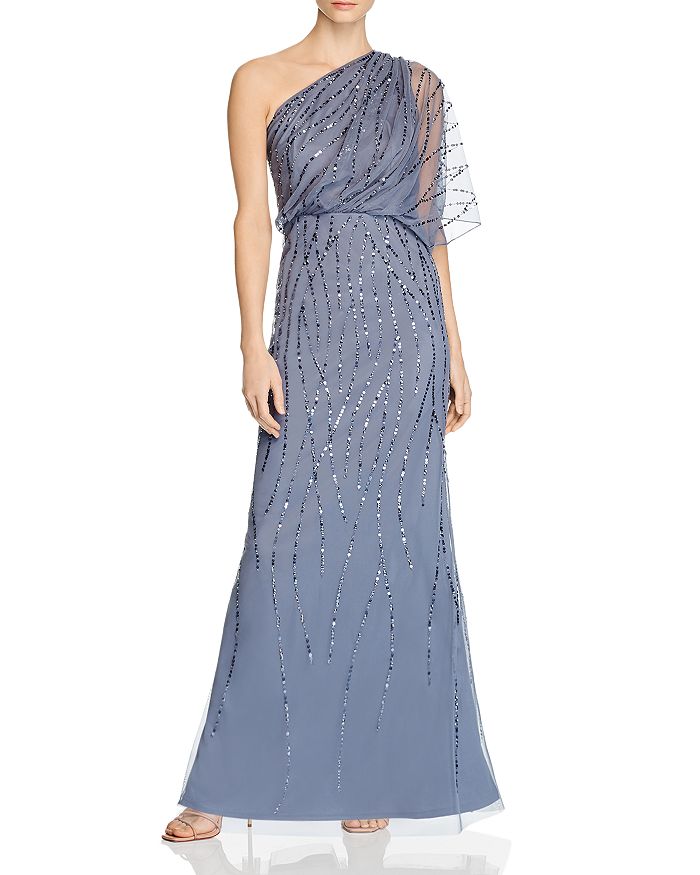 ADRIANNA PAPELL BEADED ONE-SHOULDER GOWN,AP1E207598
