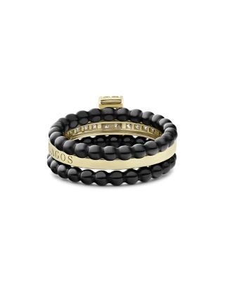 Meridian 18K Yellow Gold & Ceramic Caviar Diamond Stack Ring