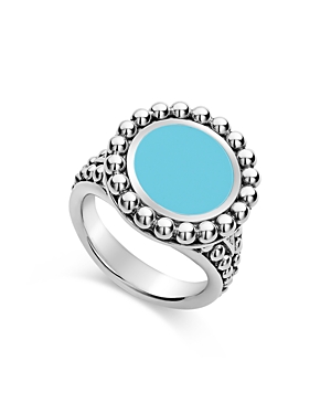 Lagos Sterling Silver Maya Blue Ceramic Ring