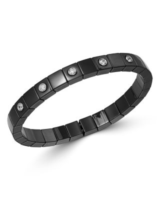 18K White Gold & Black Ceramic Scacco Diamond Stretch Bracelet