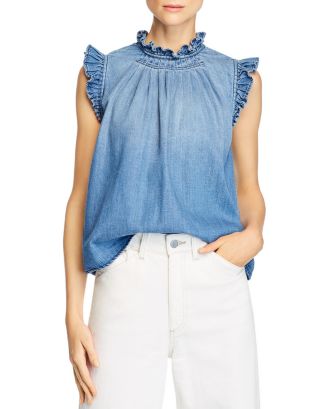 FRAME Ruffled Button-Back Denim Top | Bloomingdale's