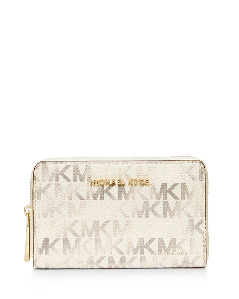 Michael Michael Kors Small Monogram Card Case In Vanilla Acorn/gold