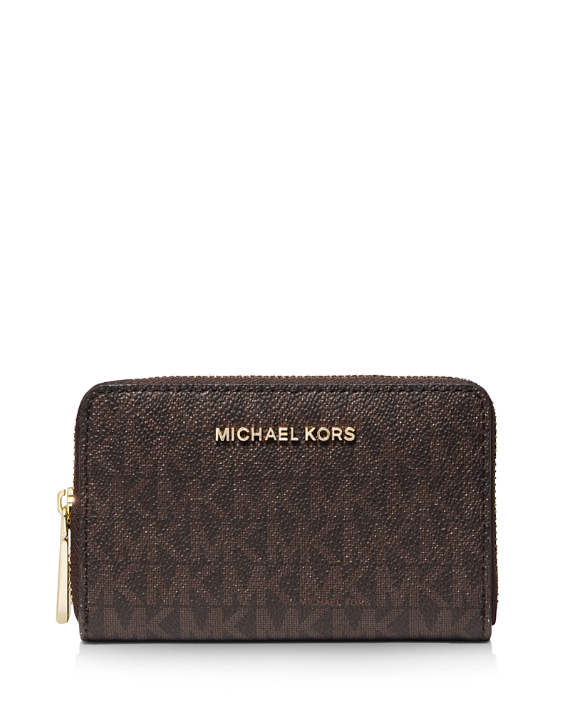 Michael Michael Kors Small Monogram Card Case In Brown Acorn/gold