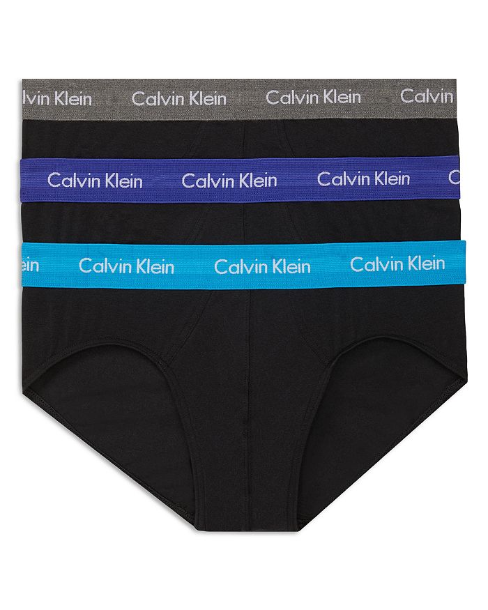 Calvin Klein Cotton Stretch Hip Briefs, Pack Of 3 In Black/heather/blue