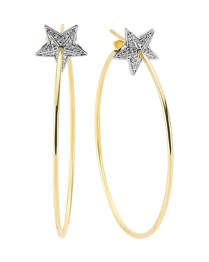 Own Your Story 14k Yellow Gold Cosmos Diamond Star Stud Hoop Earrings In White/gold