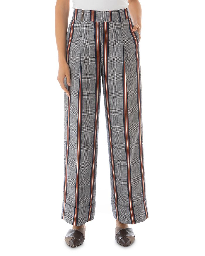 Peserico Striped Pleated Wide-leg Pants In Navy
