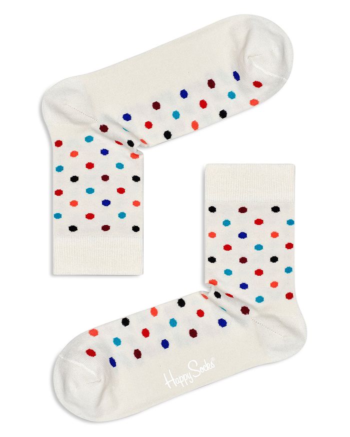 Happy Socks Dot Print Crew Socks In White Multi