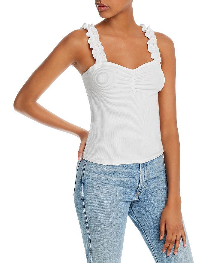 Aqua Ruffled Strap Tank Top 100 Exclusive In White Modesens