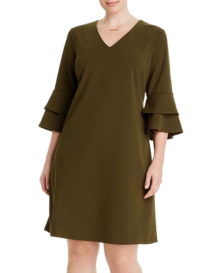 Aqua Curve Crepe Bell-sleeve Dress - 100% Exclusive In Olive