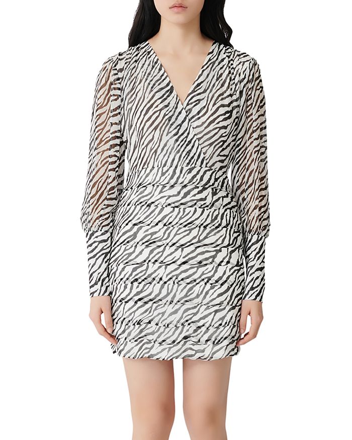 MAJE RIBANE ZEBRA PRINT MINI DRESS,MFPRO00721