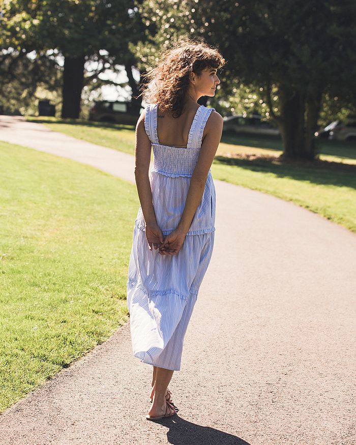 Emma Tiered Floral During After Dress In Sky Stripe