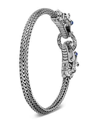 Sterling Silver Legends Naga Blue Sapphire Double Dragon Chain Bracelet