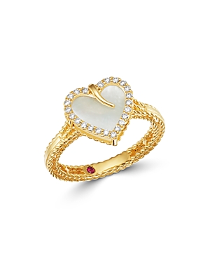 Roberto Coin 18k Yellow Gold Mother-of-pearl & Diamond Heart Ring In White/gold