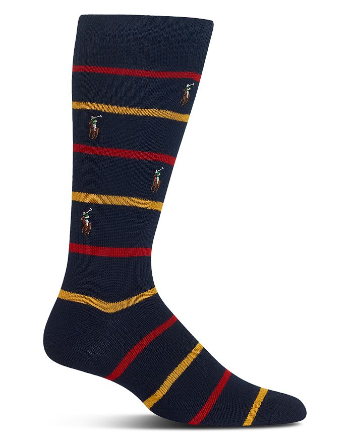 Polo Ralph Lauren Men's Stripe Embroidered Logo Trouser Socks In Navy