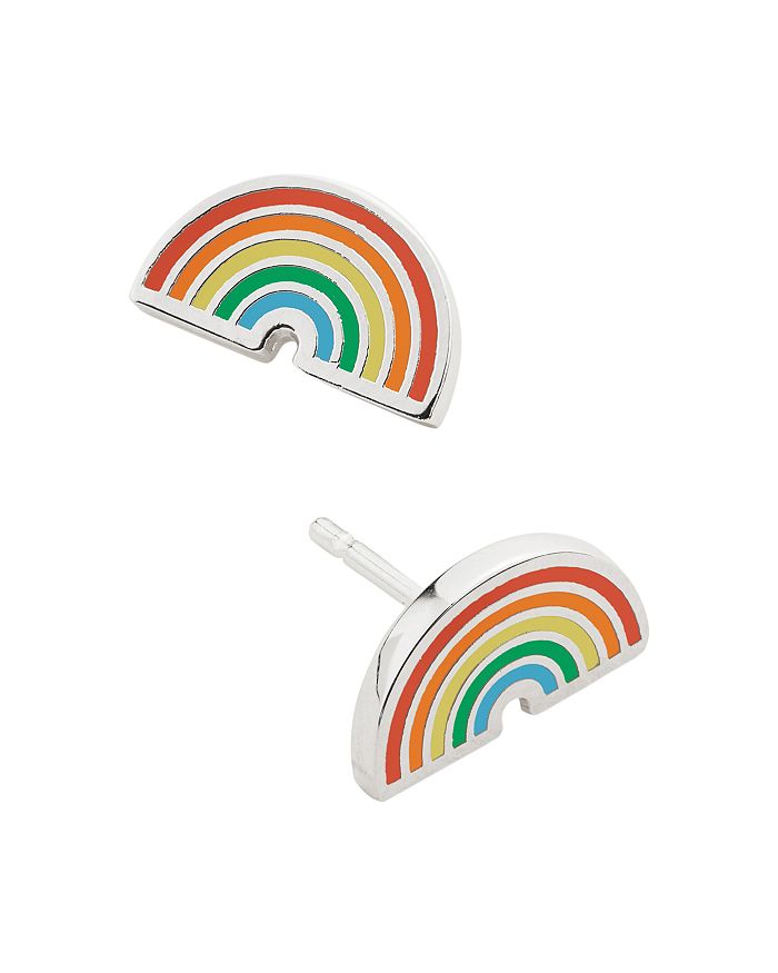 Alex And Ani Silver-tone Rainbow Stud Earrings In Silver/multi