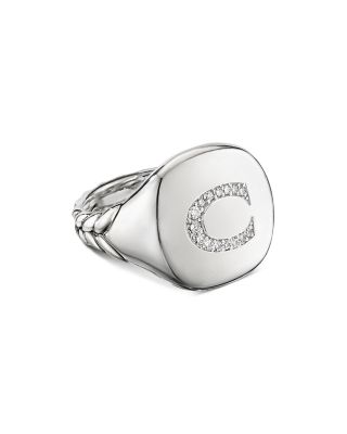 David Yurman - Sterling Silver Initial Pinky Ring with Pav&eacute; Diamonds