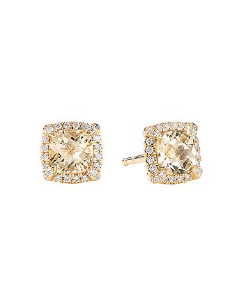 David Yurman - Petite Ch&acirc;telaine&reg; Pav&eacute; Bezel Stud Earrings in 18K Yellow Gold with Champagne Citrine