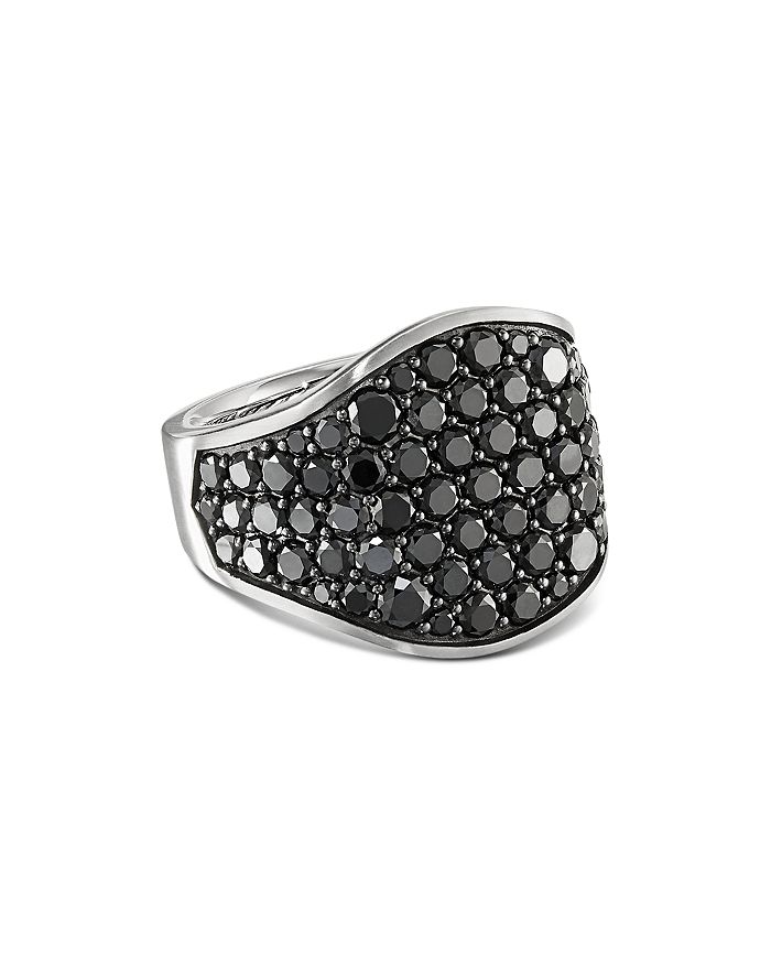 David Yurman Streamline Signet Ring With Black Diamonds In Black/silver