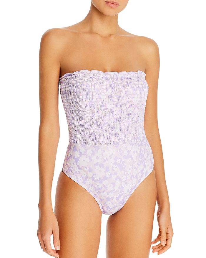 Peony Floral Print Strapless Smocked One-piece Swimsuit - 100% Exclusive In Lavender Fleur