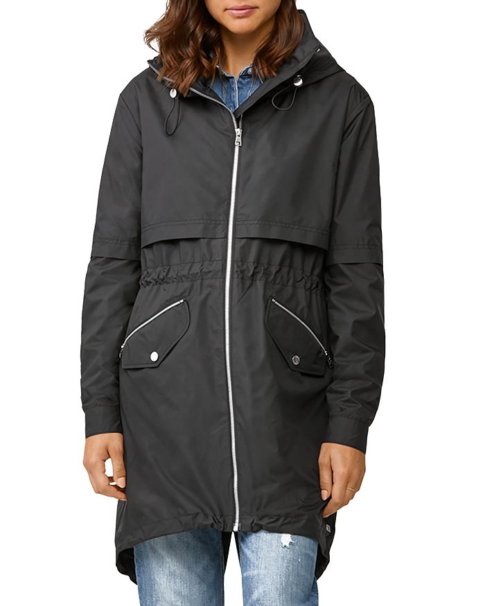 Soia & Kyo Desiree Zip-up Hooded Raincoat In Black