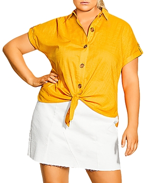 CITY CHIC PLUS KNOT-FRONT COLLARED SHIRT,200836