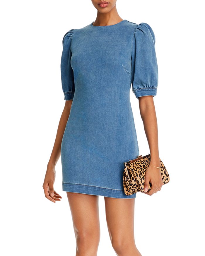 Aqua Puffed-sleeve Mini Dress - 100% Exclusive In Blue Denim