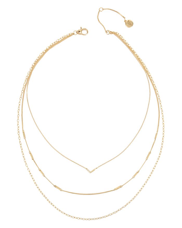 ALLSAINTS GOLD-TONE PAVE ARROW LAYERED NECKLACE, 15-17,298991GLD110