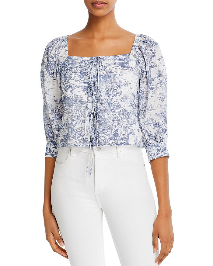 Lucy Paris Printed Puff-sleeve Top - 100% Exclusive In Blue/white