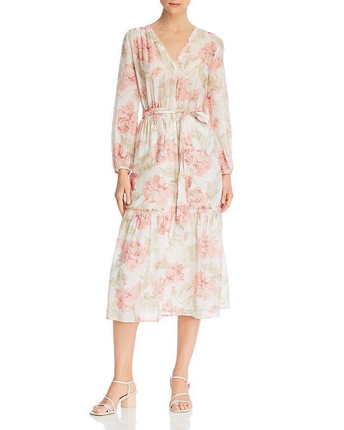 Rebecca Taylor La Vie  Floral Print Midi Dress In Cream Combo
