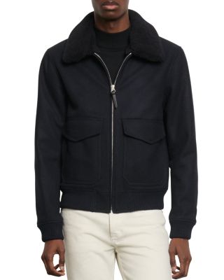 Sandro Shearling-Collar Aviator Jacket