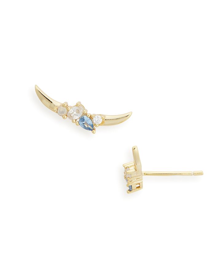 Argento Vivo Cubic Zirconia & Stone Curved Bar Stud Earrings In Gold