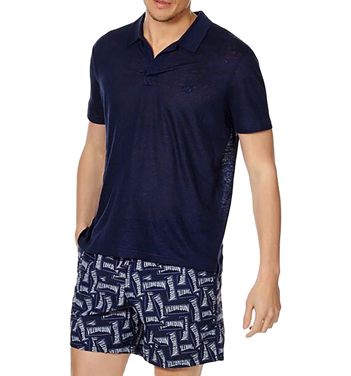 Shop Vilebrequin Regular Fit Short Sleeve Linen Polo Shirt In Navy
